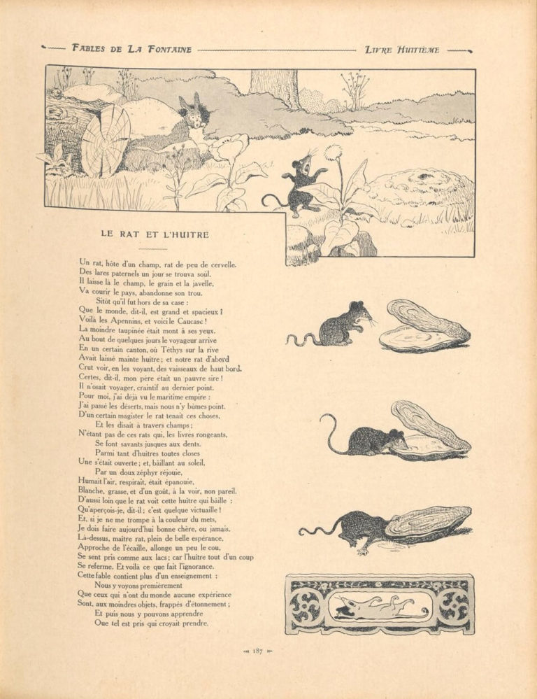 Le Rat et l’Huître de Jean de La Fontaine dans Les Fables - Illustration de Benjamin Rabier - 1906