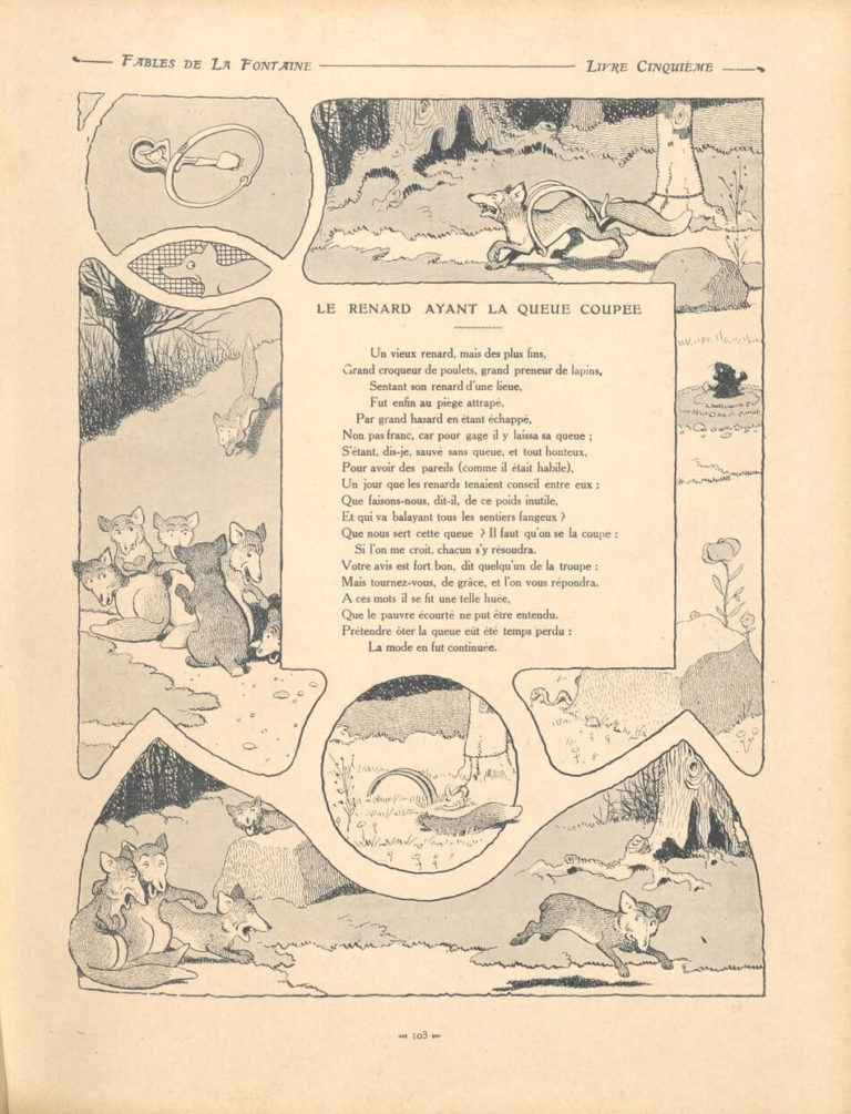 Le Renard Ayant La Queue Coupée de Jean de La Fontaine dans Les Fables - Illustration de Benjamin Rabier - 1906