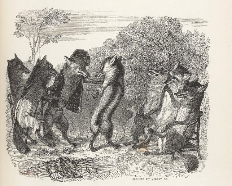 Le Renard Ayant La Queue Coupée de Jean de La Fontaine dans Les Fables - Illustration de Grandville - 1840
