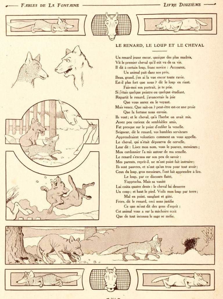Le Renard, Le Loup et Le Cheval de Jean de La Fontaine dans Les Fables - Illustration de Benjamin Rabier - 1906