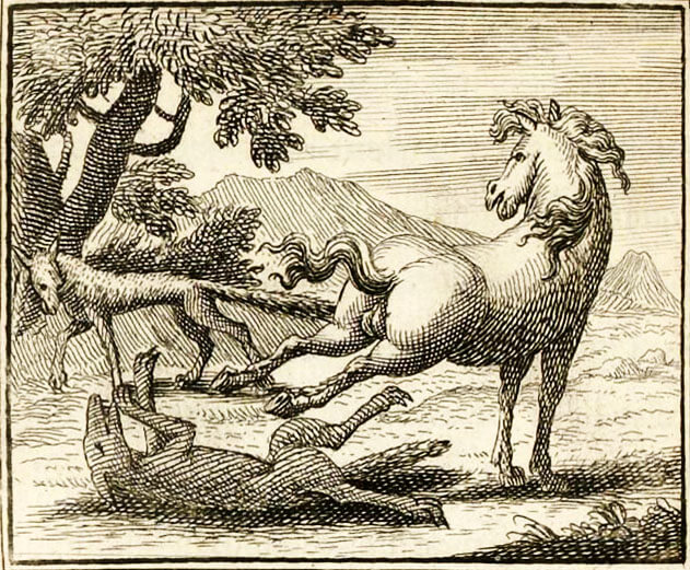 Le Renard, Le Loup et Le Cheval de Jean de La Fontaine dans Les Fables - Illustration de François Chauveau - 1688