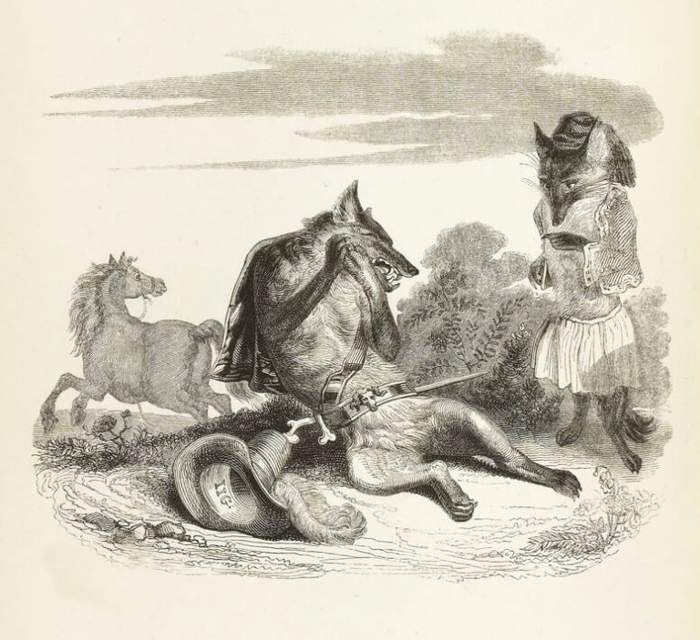 Le Renard, Le Loup et Le Cheval de Jean de La Fontaine dans Les Fables - Illustration de Grandville - 1840