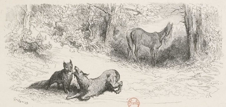Le Renard, Le Loup et Le Cheval de Jean de La Fontaine dans Les Fables - Illustration de Gustave Doré - BNF - 1876