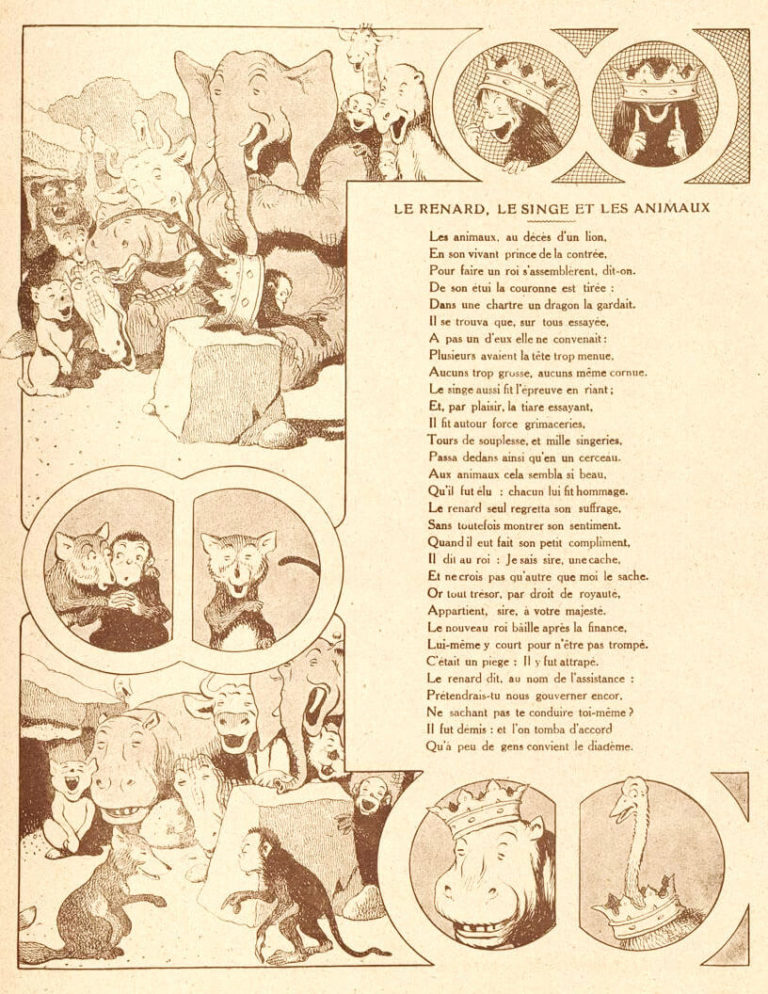 Le Renard, Le Singe et Les Animaux de Jean de La Fontaine dans Les Fables - Illustration de Benjamin Rabier - 1906
