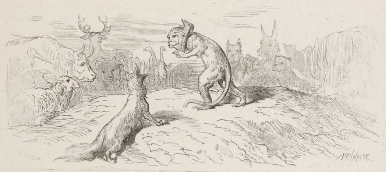 Le Renard, Le Singe et Les Animaux de Jean de La Fontaine dans Les Fables - Illustration de Gustave Doré - 1876