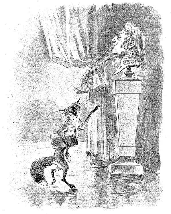 Le Renard et Le Buste de Jean de La Fontaine dans Les Fables - Illustration de Auguste Vimar - 1897