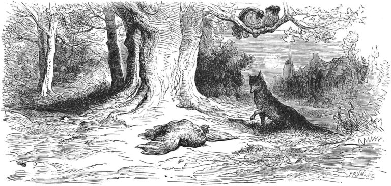 Le Renard et Les Poulets d'Inde de Jean de La Fontaine dans Les Fables - Illustration de Gustave Doré - 1876