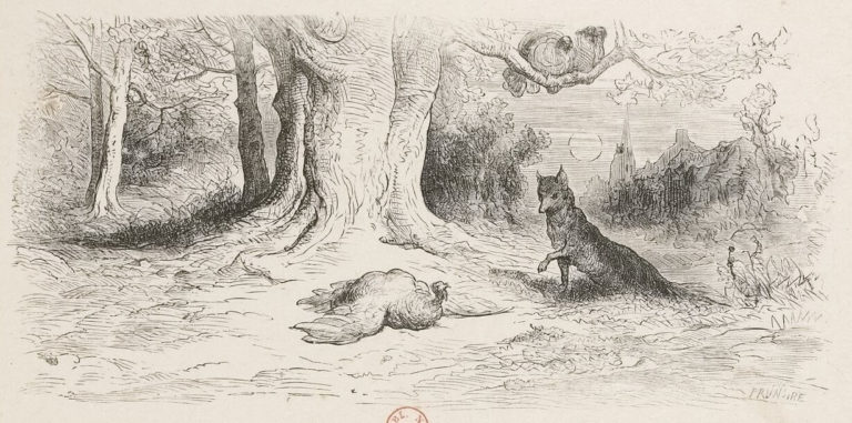 Le Renard et Les Poulets d'Inde de Jean de La Fontaine dans Les Fables - Illustration de Gustave Doré - Gallica - 1876