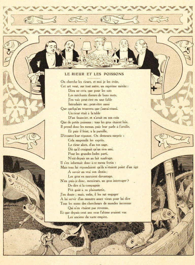Le Rieur et Les Poissons de Jean de La Fontaine dans Les Fables - Illustration de Benjamin Rabier - 1906