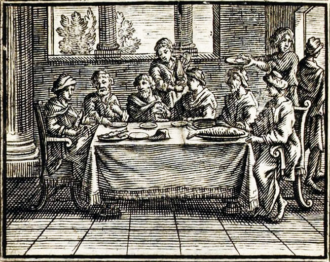 Le Rieur et Les Poissons de Jean de La Fontaine dans Les Fables - Illustration de François Chauveau - 1688