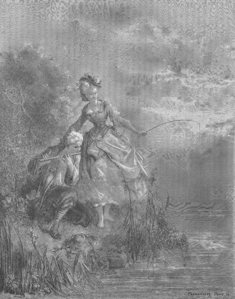Les Poissons et Le Berger Qui Joue De La Flûte de Jean de La Fontaine dans Les Fables - Illustration de Gustave Doré - 1876
