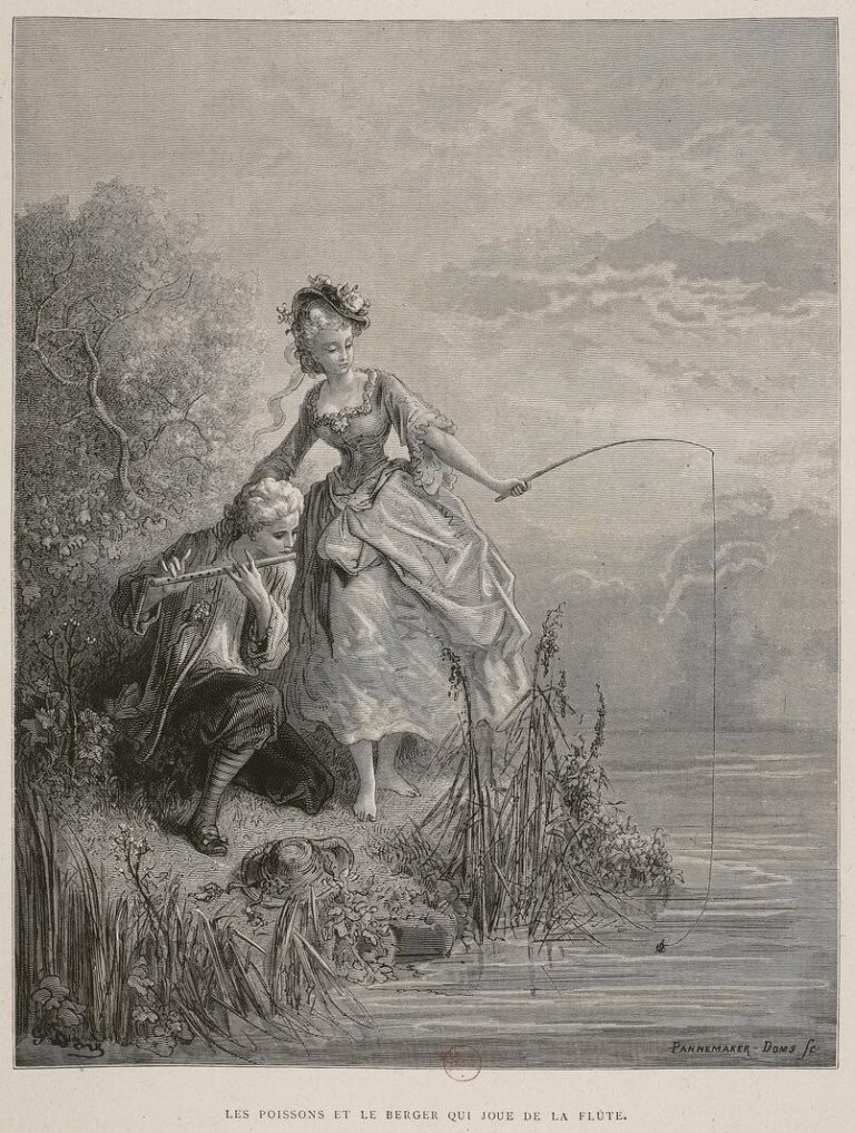 Les Poissons et Le Berger Qui Joue De La Flûte de Jean de La Fontaine dans Les Fables - Illustration de Gustave Doré - Gallica - 1 - 1876