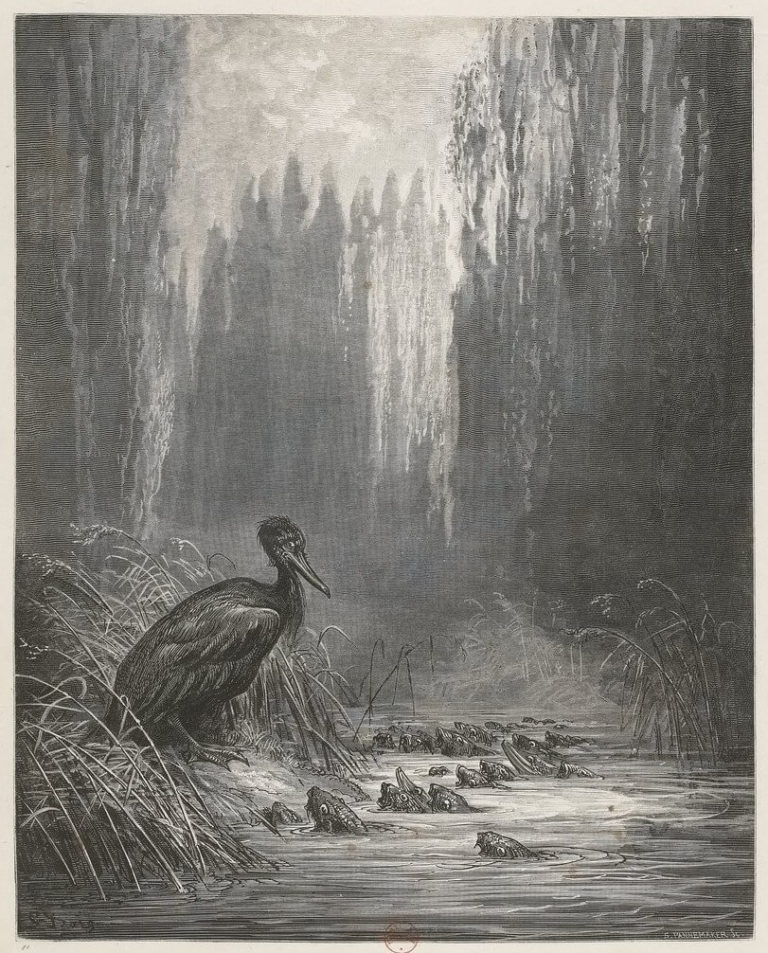 Les Poissons et Le Cormoran de Jean de La Fontaine dans Les Fables - Illustration de Gustave Doré - BNF - 2 - 1876