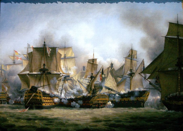 Marine de Arthur Rimbaud dans Les Illuminations - Peinture de Louis-Philippe Crépin - Le Redoutable combat le HMS Victory et le HMS Temeraire - 1807