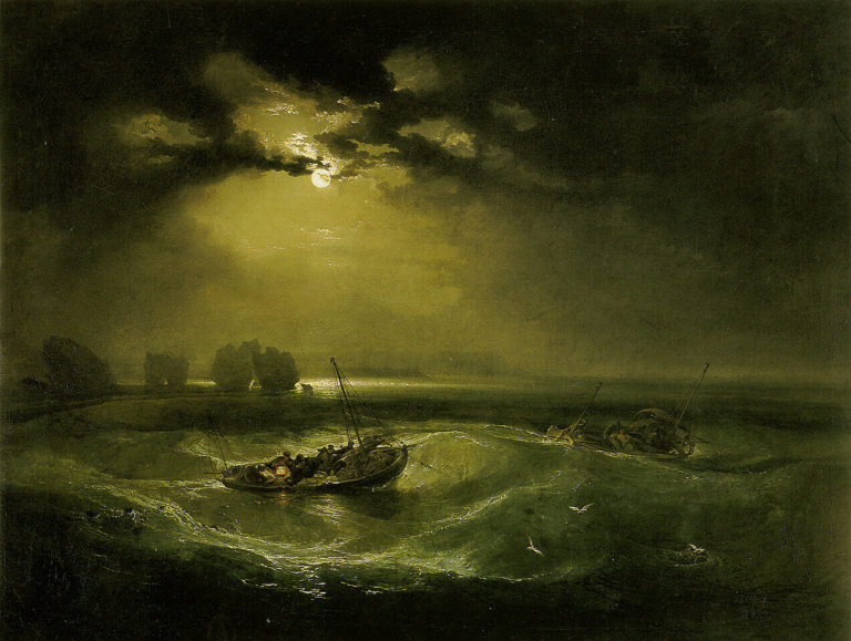 Préface à Les Illuminations de Arthur Rimbaud - Peinture de Joseph Mallord William Turner - Fishermen at sea - 1796 - Copie