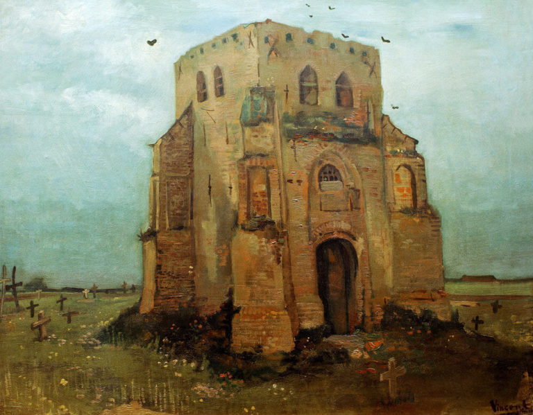 Sub Urbe de Paul Verlaine dans Poèmes Saturniens - Peinture de Vincent van Gogh - La vieille tour de cimetière à Nuenen - 1890