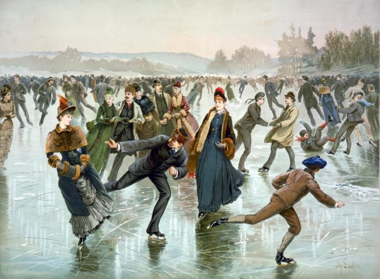 En Patinant de Paul Verlaine dans Fêtes Galantes - Gravure de Henry Sandham - Patinage - 1885