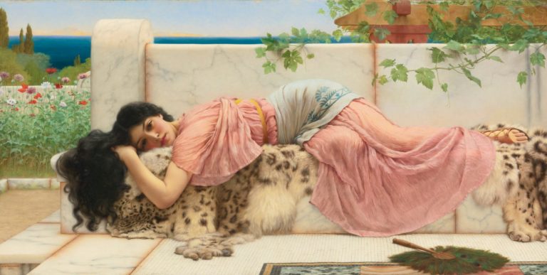 H de Arthur Rimbaud dans Les Illuminations - Peinture de John William Godward - Quand votre coeur est jeune - 1902