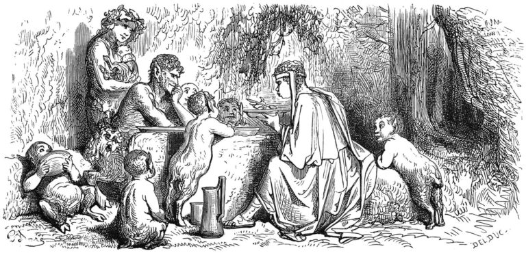 Le Satyre et Le Passant de Jean de La Fontaine dans Les Fables - Illustration de Gustave Doré - 1876