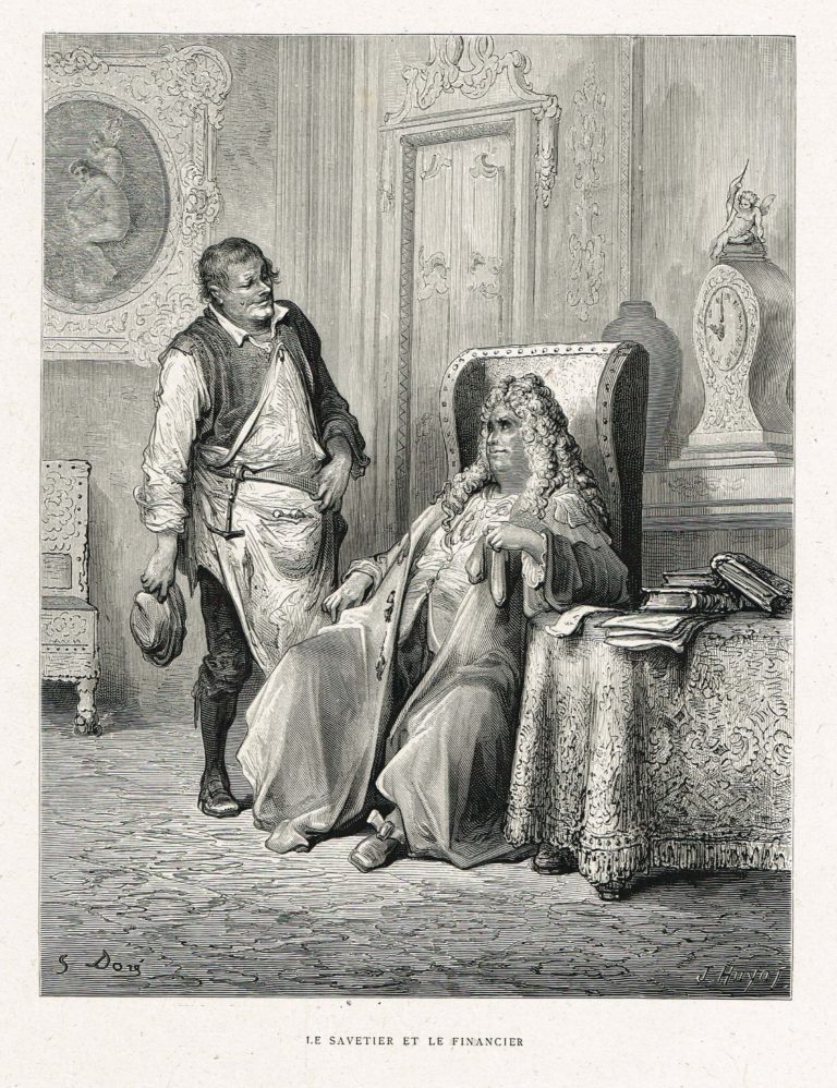 Le Savetier et Le Financier de Jean de La Fontaine dans Les Fables - Gravure de Gustave Doré - 2 - 1876