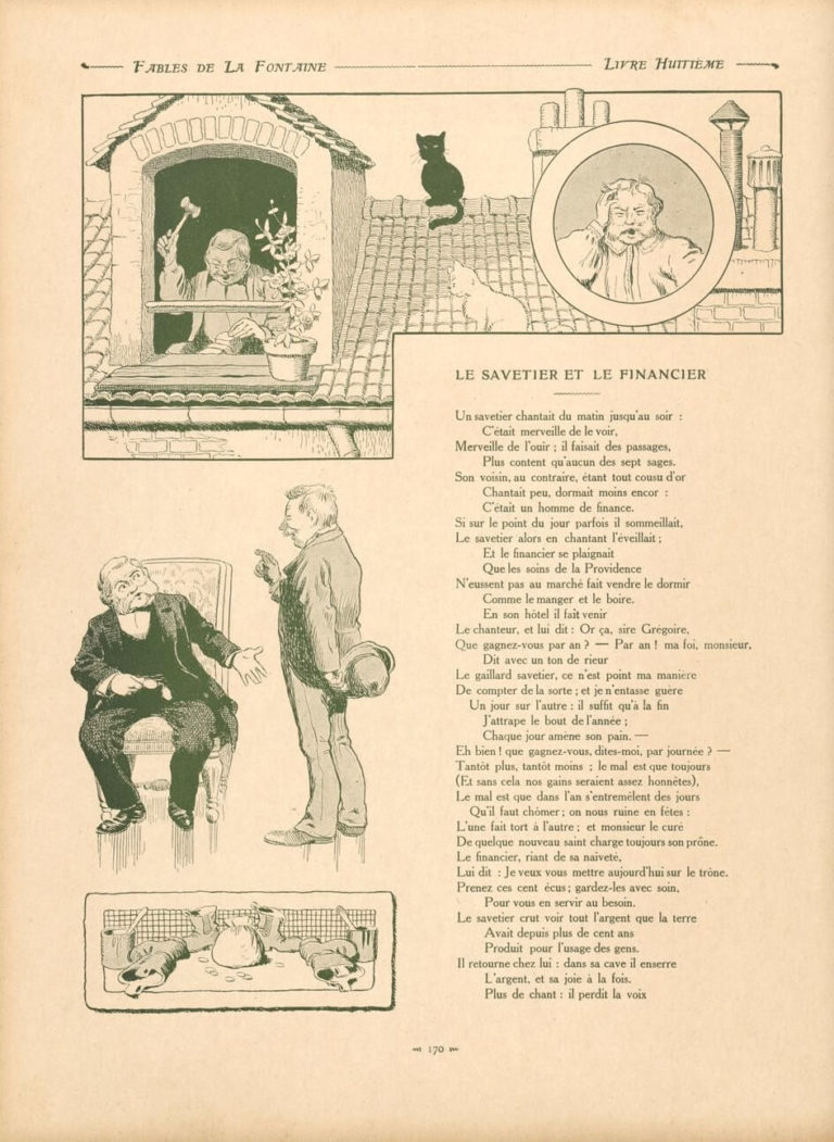 Le Savetier et Le Financier de Jean de La Fontaine dans Les Fables - Illustration de Benjamin Rabier - 1 sur 2 - 1906