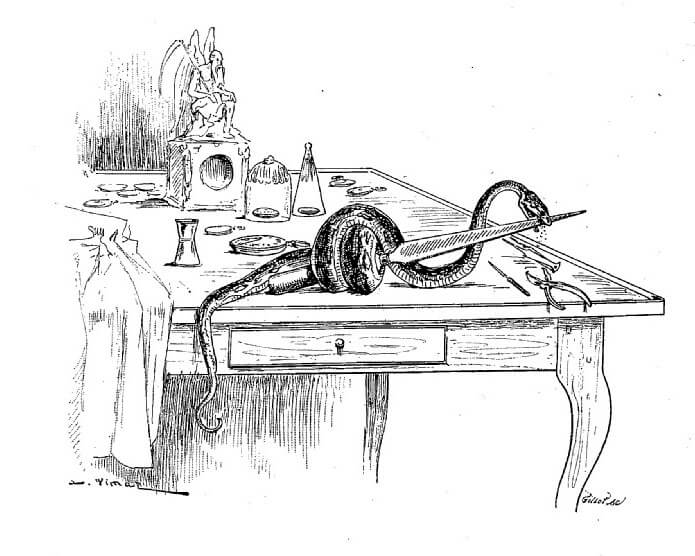 Le Serpent et La Lime de Jean de La Fontaine dans Les Fables - Illustration de Auguste Vimar - 1897