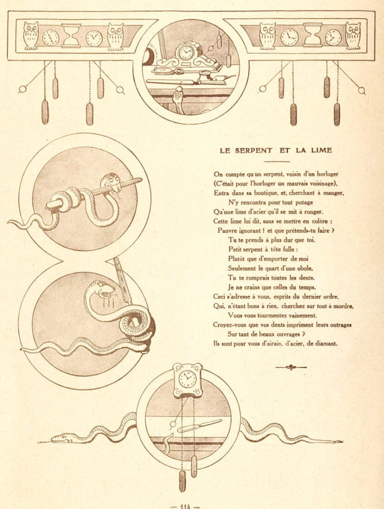 Le Serpent et La Lime de Jean de La Fontaine dans Les Fables - Illustration de Benjamin Rabier - 1906