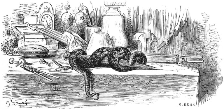 Le Serpent et La Lime de Jean de La Fontaine dans Les Fables - Illustration de Gustave Doré - 1876