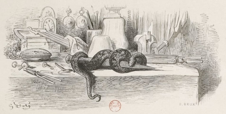 Le Serpent et La Lime de Jean de La Fontaine dans Les Fables - Illustration de Gustave Doré - BNF - 1876