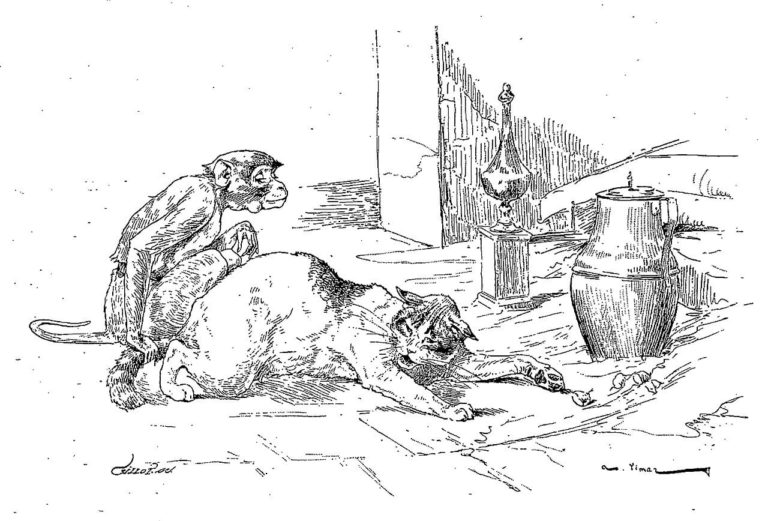 Le Singe et Le Chat de Jean de La Fontaine dans Les Fables - Illustration de Auguste Vimar - 1897