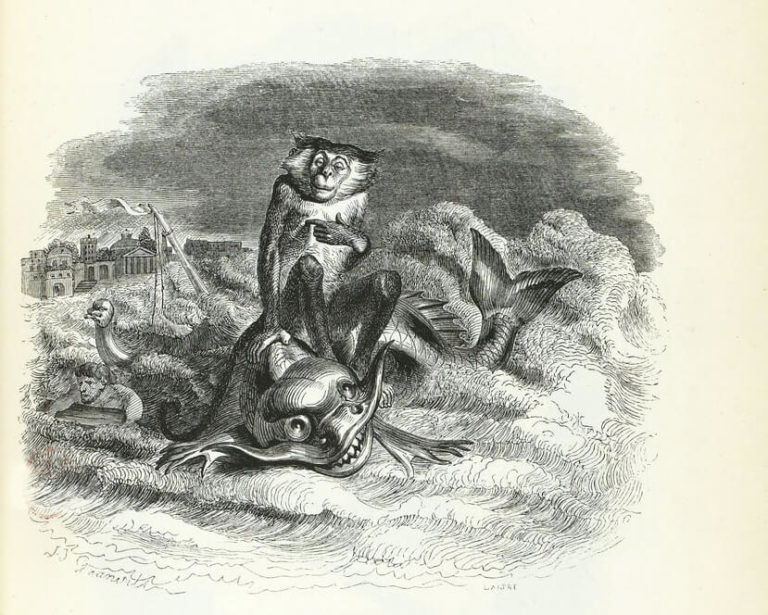 Le Singe et Le Dauphin de Jean de La Fontaine dans Les Fables - Illustration de Grandville - 1840