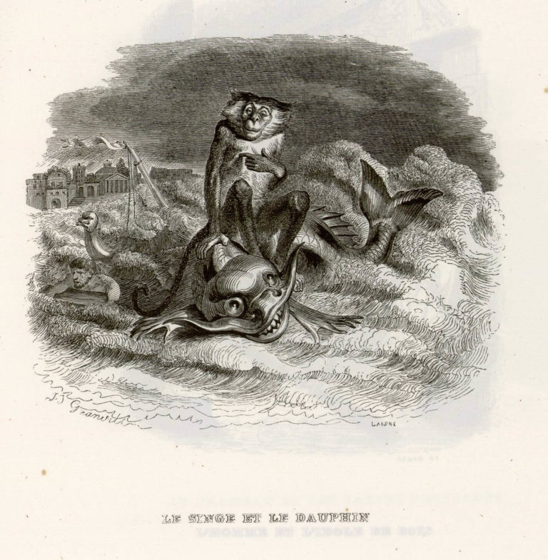 Le Singe et Le Dauphin de Jean de La Fontaine dans Les Fables - Illustration de Grandville - 2 - 1840