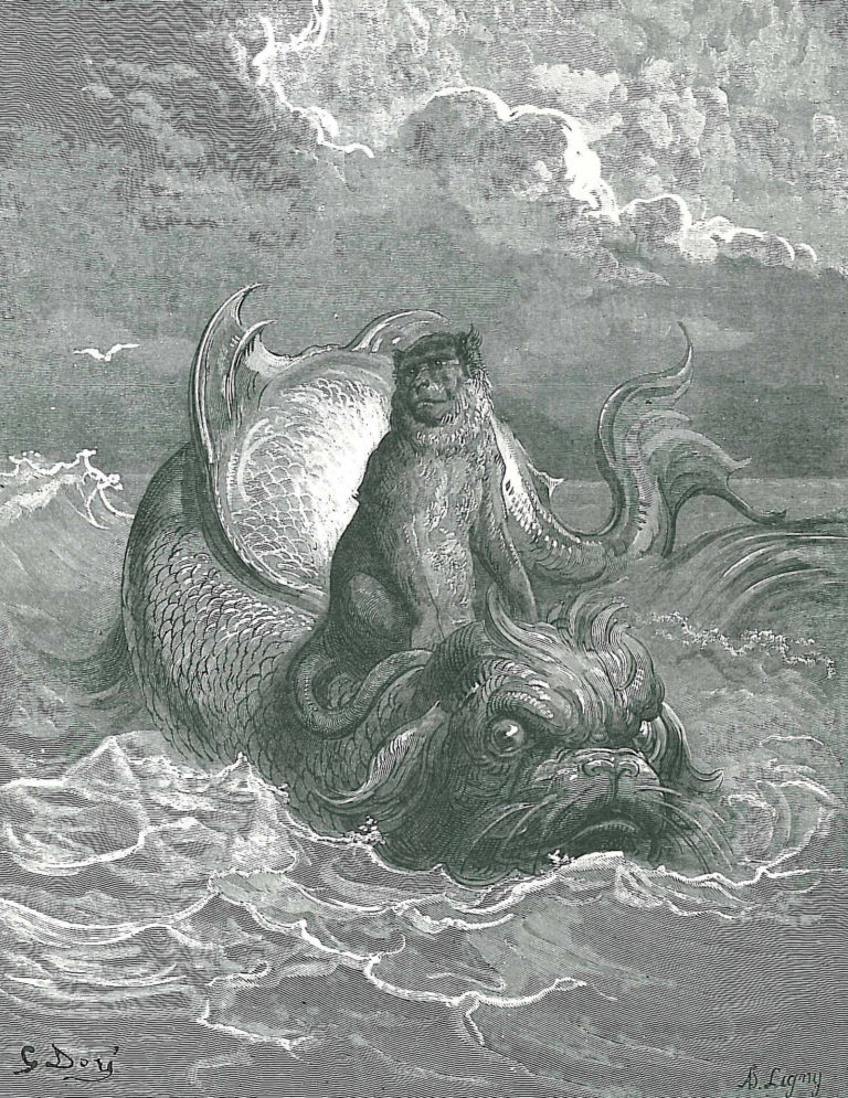 Le Singe et Le Dauphin de Jean de La Fontaine dans Les Fables - Illustration de Gustave Doré - 1876