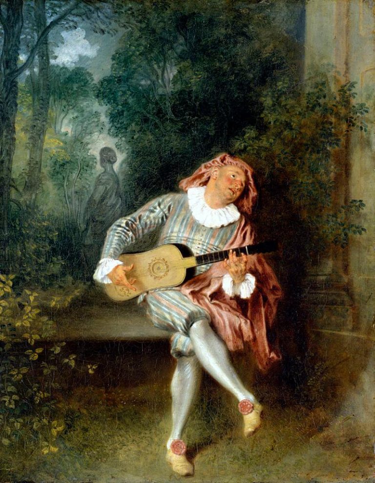 Mandoline de Paul Verlaine dans Fêtes Galantes - Peinture de Antoine Watteau - Mezzetin - 1719